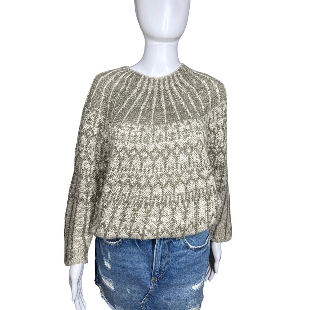Altuzarra Fair Isle Linen Wool Blend Knit Sage Green Patterned Sweater Size XS